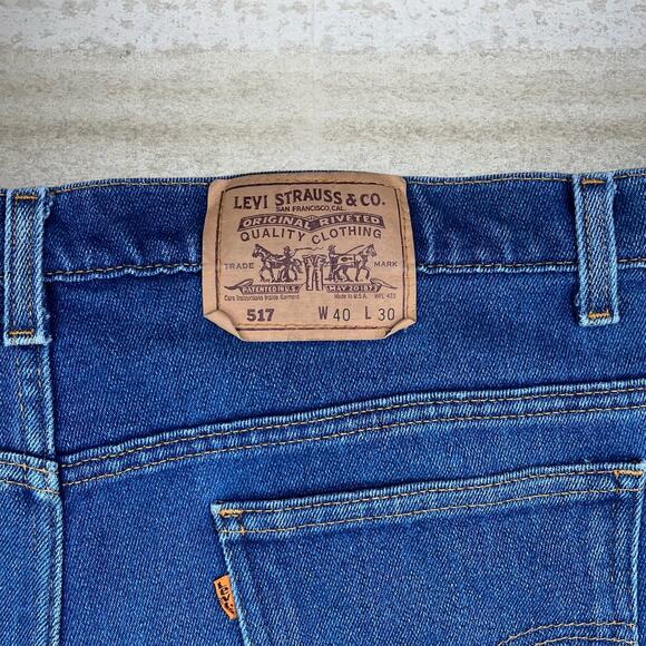 Vintage Orange Tab Levis 517 Jeans Bootcut Flared Fit Made in USA Dark Wash 90s - Picture 4 of 6